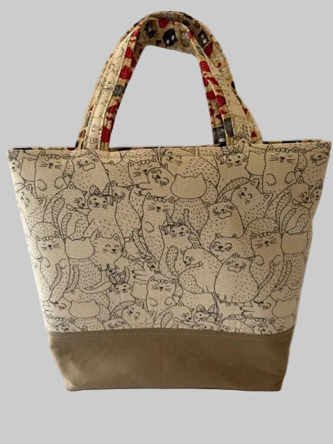 Reusable Cotton Tote Bag with Cute Cat Print